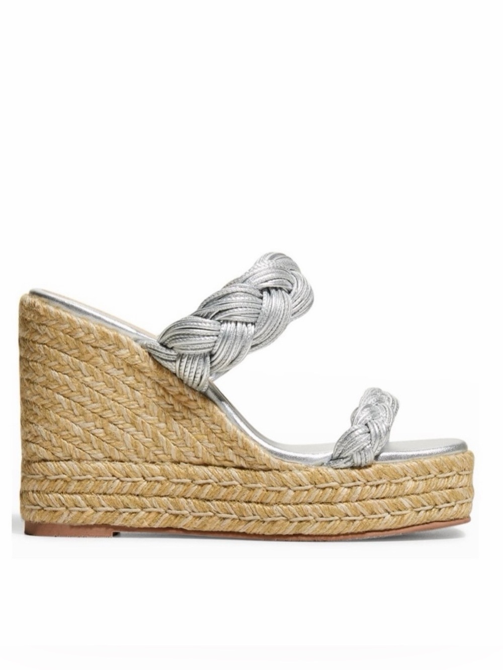 STUART WEITZMAN BRAIDA ESPADRILLE SLIDE SANDALS LIQUID METALLIC SILVER NIB 7.5